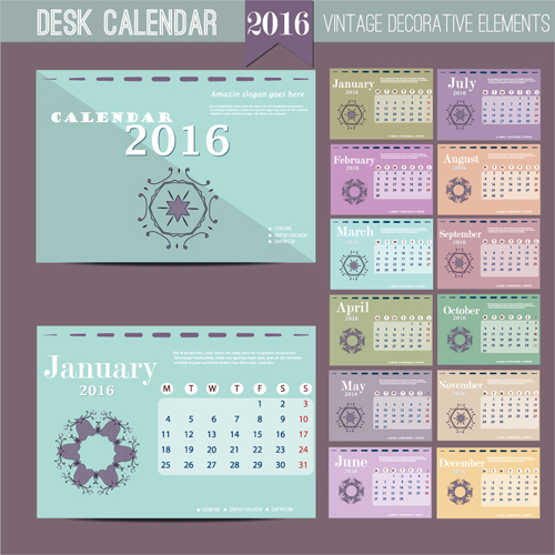 2016 New year desk calendar vector material 06  