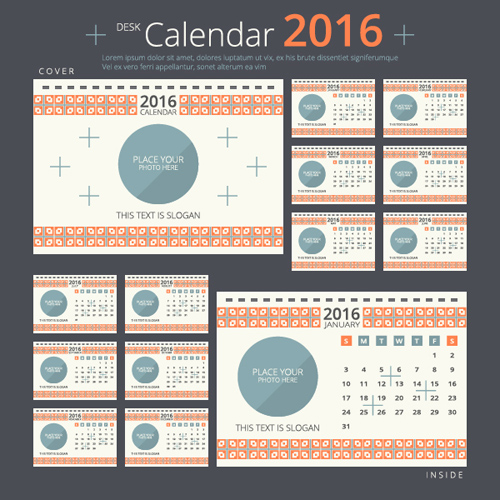 2016 New year desk calendar vector material 66  