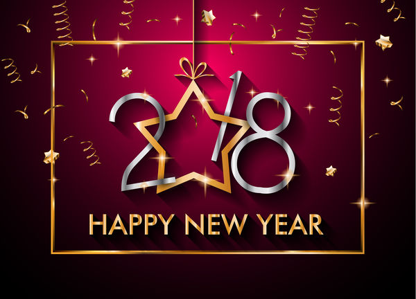 2018 new year background with golden frame vector 03  