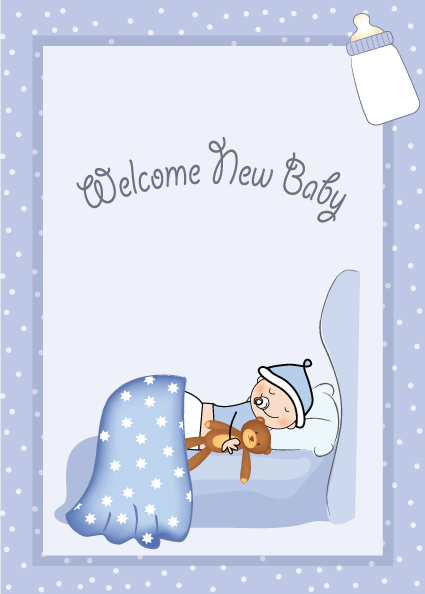 Cute Baby style postcard design vector 04  