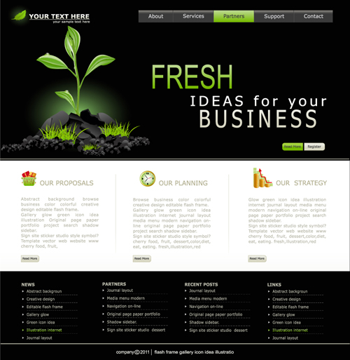 Black with white styles website template vector  