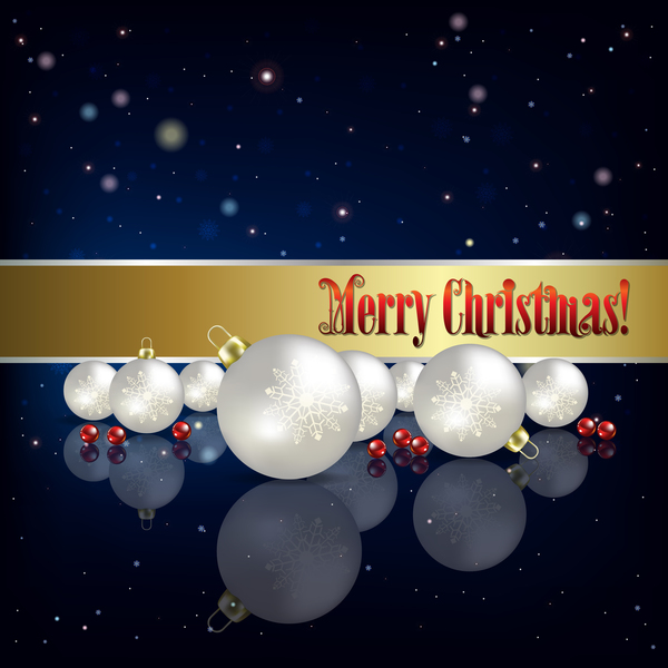 Blue christmas background with baubles vector 01  