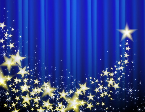Fond de Rideau bleu avec vecteur d'étoiles dorées  