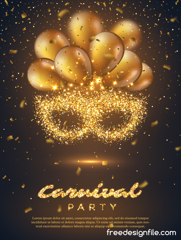 Affiche fête carnaval avec le vecteur de ballon d’or  