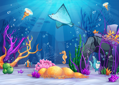 Cartoon underwater world beautiful vector 02  