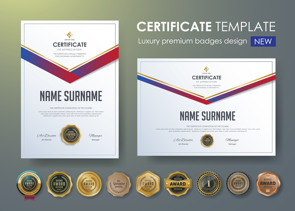 Modèle de certificat avec luxe premium badges design vector 03  