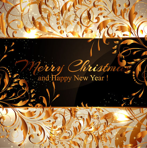 Chirstmas with new year background and golden floral vector  