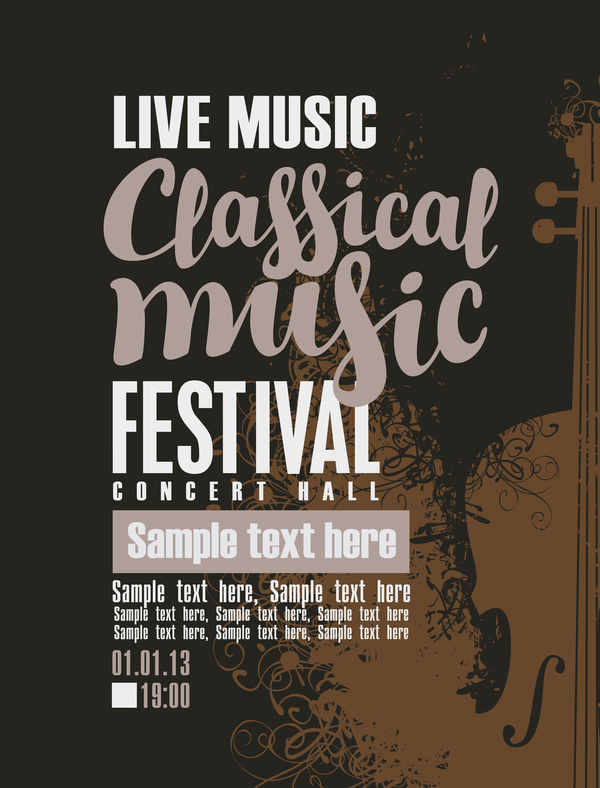 Classical music retro concert poster template 11  