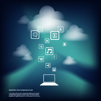 Icons and Cloud background vector 03  