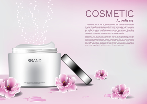 Kosmetisches Werbungsplakat mit rosa Blumenvektor 05  