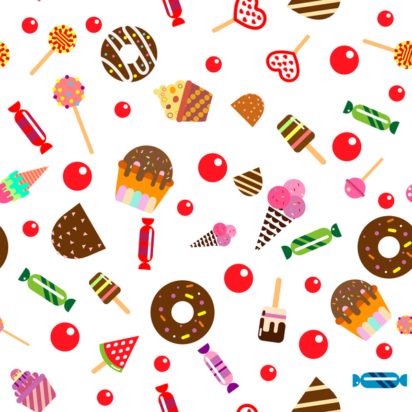 Cupcake mit Süßigkeiten Musterdesign Vektor  