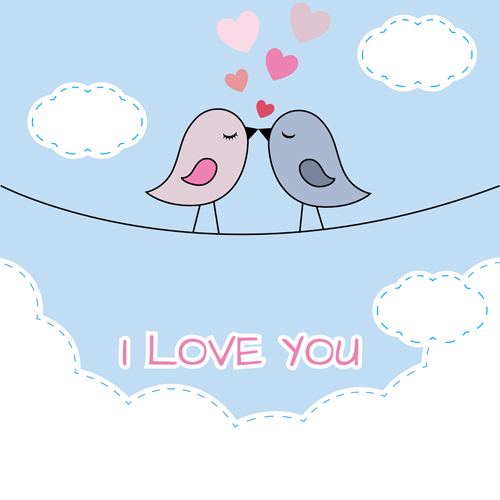 Cute birds with valentines day card vector 01  