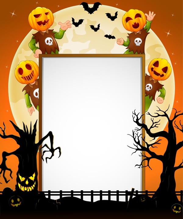 Cute kids with halloween blank background vector 07  