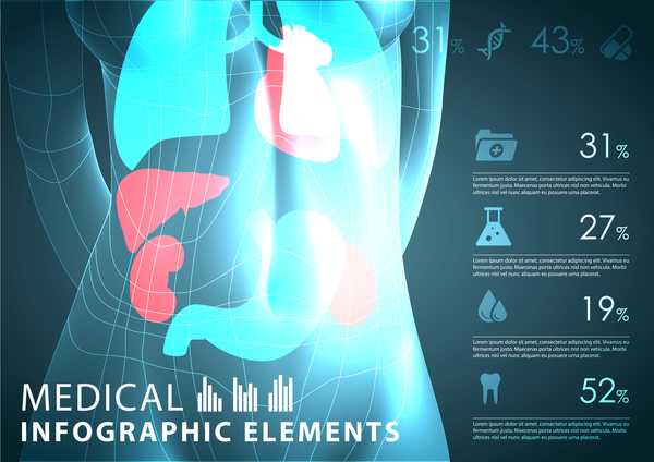 Vecteur d'éléments médicaux infographiques de couleur foncée 01  