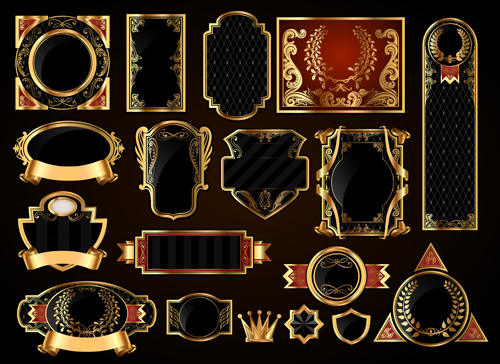 Dark gold frame labels luxury vector set 02  