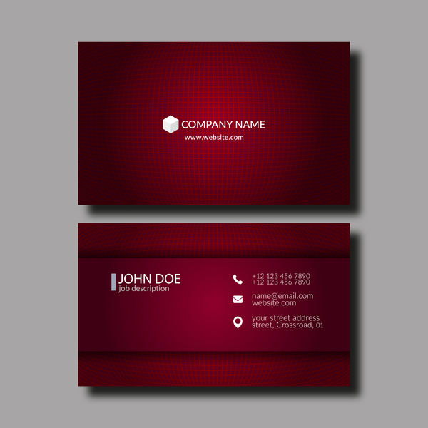 Dark red business card template vector  