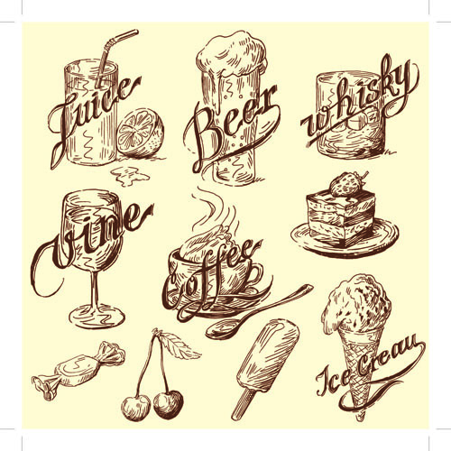 Drawing foods retro illustrations vector 07  