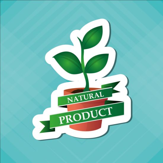 Ecological with natural stickers vector material 09  
