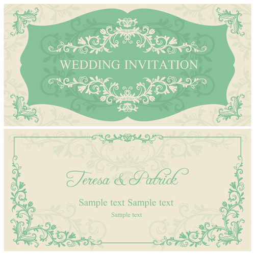 Elegant floral decorative wedding invitation vector cards 03  