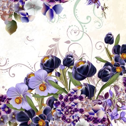Fond floral avec le vecteur de fleurs violettes  