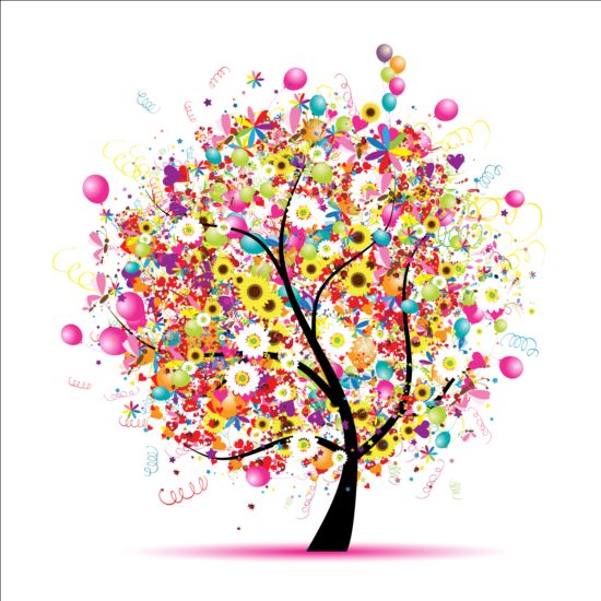 Floral tree with holiday balloons vector 02  