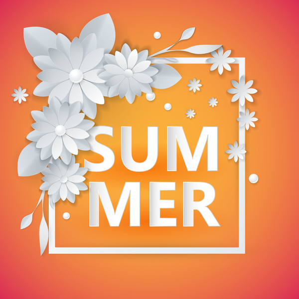 Blume mit Rahmen und Sommer Hintergrund Vektor  