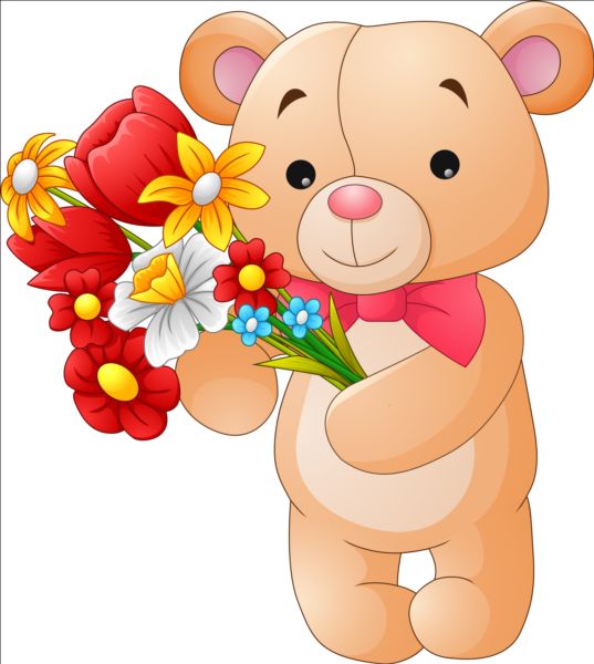 Flower with teddy bear vector  