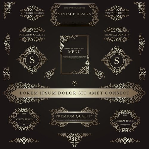 Frame with golden decorative vector material 01  