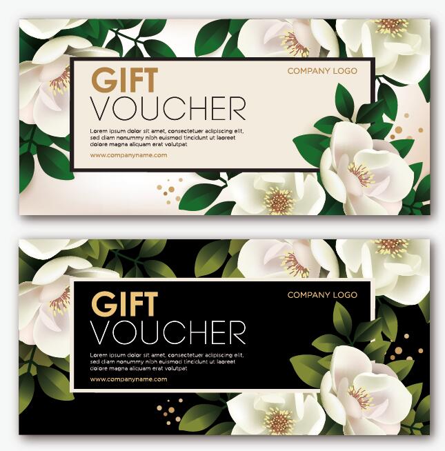 Gift voucher template with flower vector set 04  