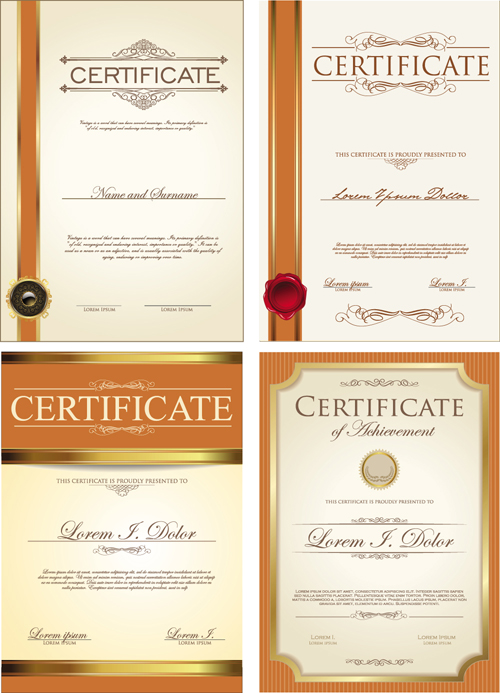 Gold border certificate template vector material 01  