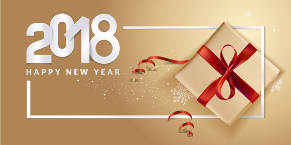 Goldener Hintergrund des neuen Jahres 2018 mit Geschenk boxt Vektor 06  
