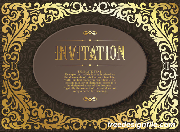 Golden decor invitation card retro styles vector 03  