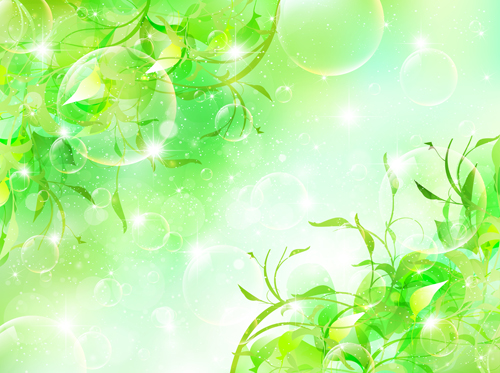 Halation bubble with green leaves vector background 05  