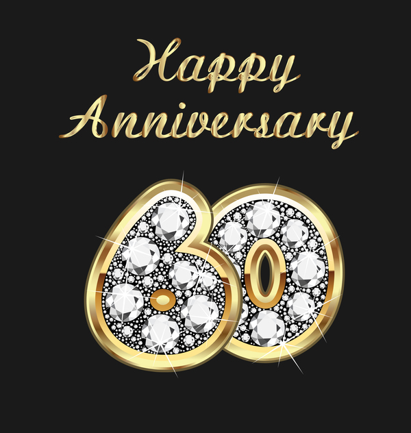 Happy 60 årsdagen guld med diamanter bakgrund vektor  