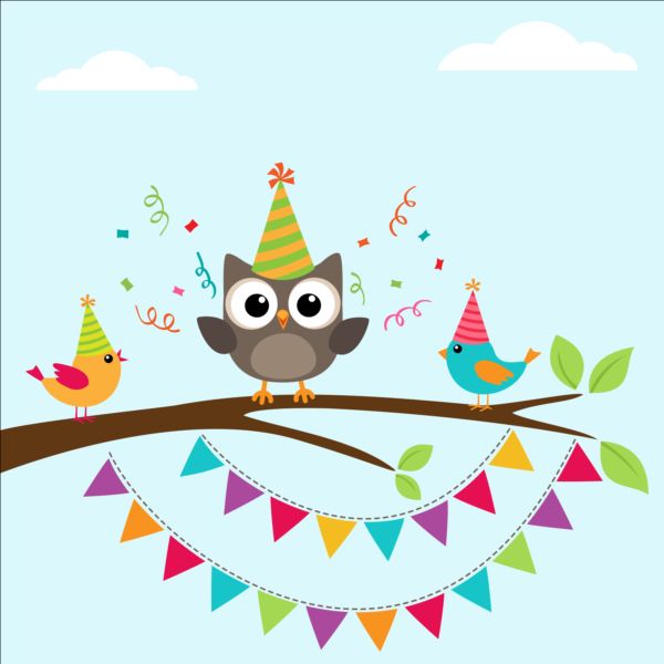 Happy birthday card and cute owls vector 05  