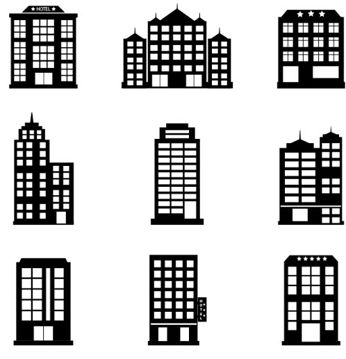 Hotel building silhouette vector graphics  