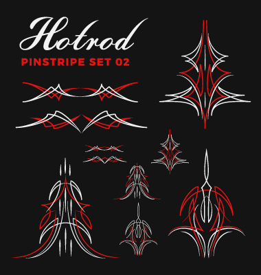 Hotrod pinstripe vector illustration set 02  