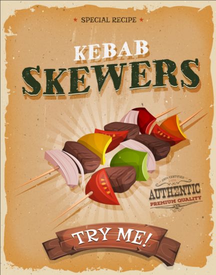 Kebab spiesjes Vintage poster vector  