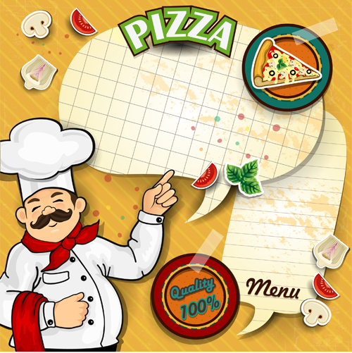 Menu and pizza with text paper vector 01  
