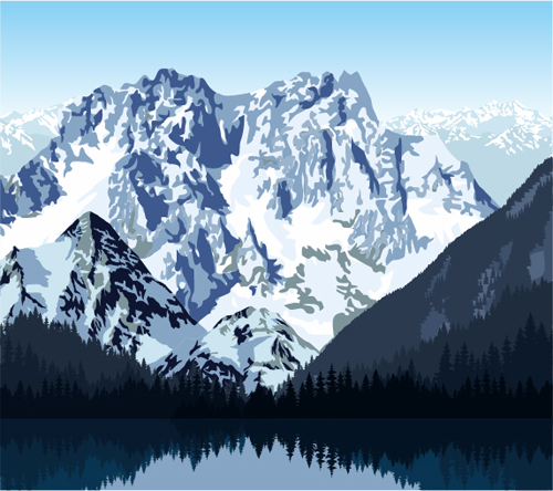 Mysterious snow mountain landscape vector graphics 05  