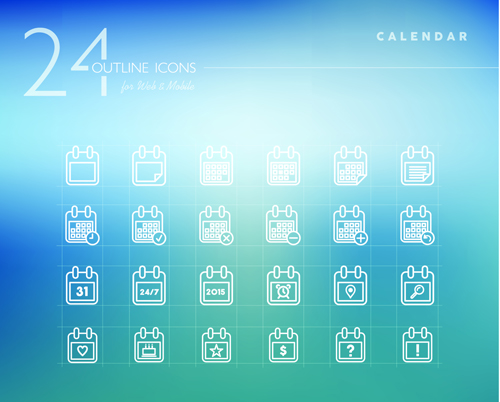 Outline icons calendar vector graphics  