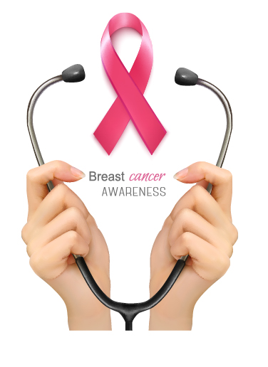 Poster breast cancer awareness with medical background vector  