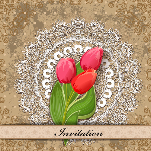 Red Flower invitations cards 03  