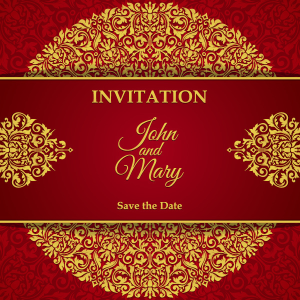 Red with golden invitation template vector 05  