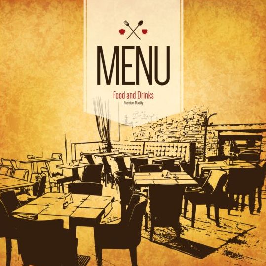 Rétro avec vintage restaurant menu couverture vecteur 04  