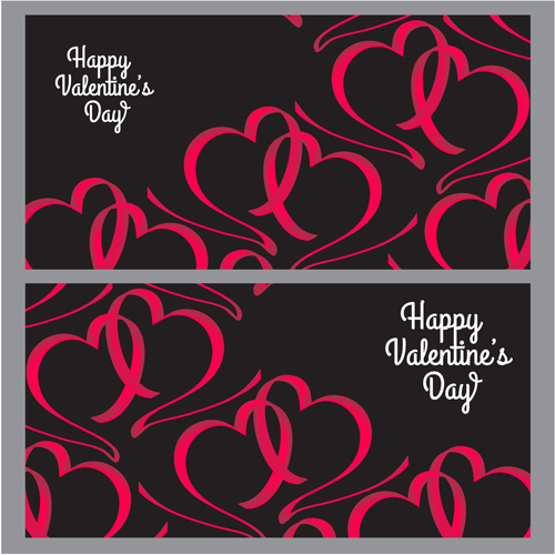 Ribbon heart valentine day banners vector 02  