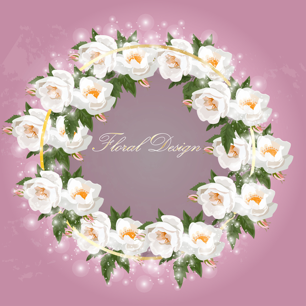 光沢のある白いバラ花輪ベクトル  