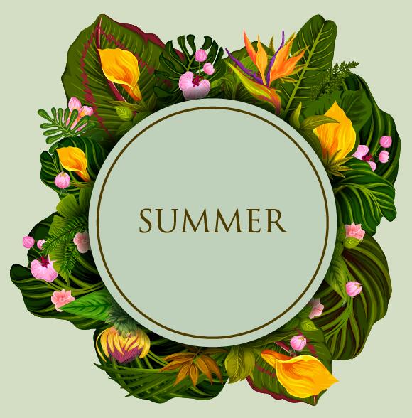 Summer background with tropical plant and flower vector 16  