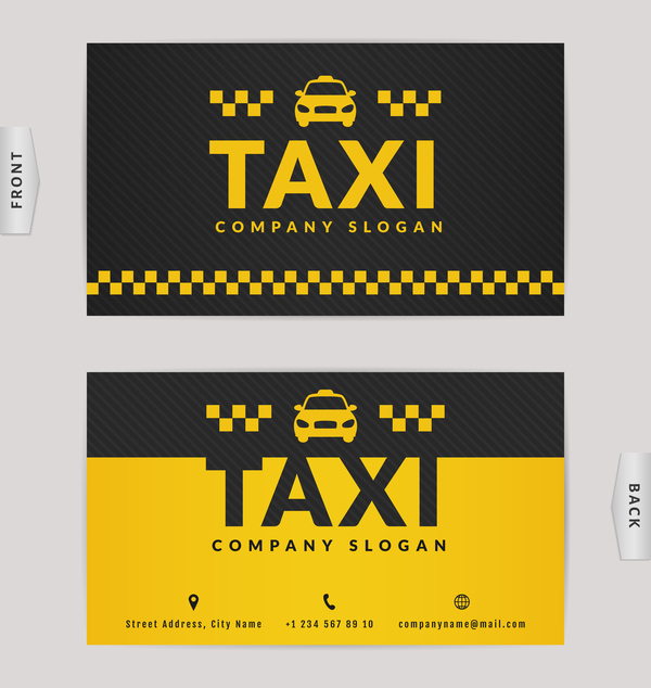 黒色のベクトルテンプレート03とタクシー名刺黄色  