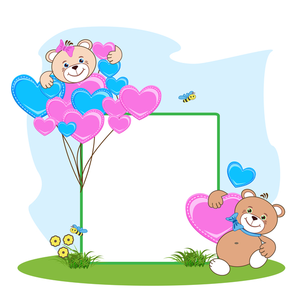 Teddybär mit Herzrahmen-Karikaturvektor 06  